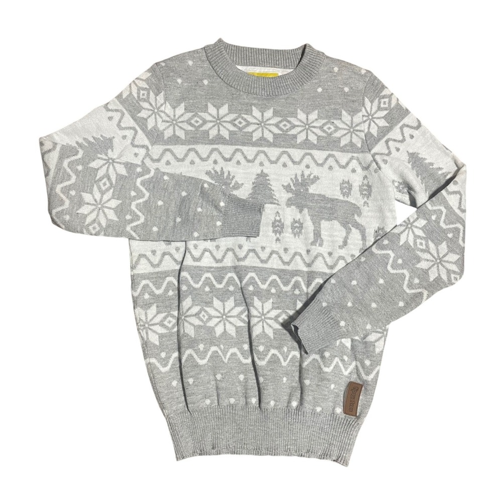 Tipsy Elves Mens Small Grey White Fair Isle Moose Snowflake Winter Sweater Small